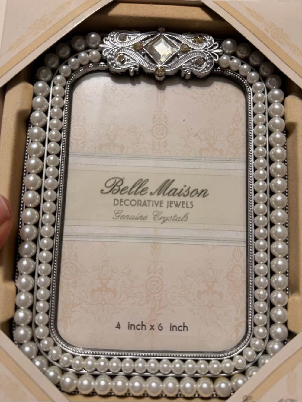 New Belle Maison Decorative Jewels Faux Pearl & Crystal Frame- size: 4